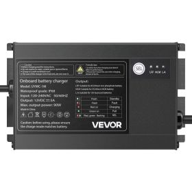 VEVOR Marine Battery Charger, 1-Bank, 5A 12V Onboard Boat Charger, IP68 Waterproof Smart On-Board Battery Charger, for Lithium-Ion (LiFePO4), NCM