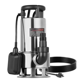 VEVOR 1 HP Submersible Sump Pump, 5500 GPH, Stainless Steel Submersible Sewage Dirty Clean Water Pump with Automatic Float Switch, Long Cord