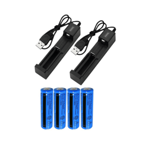 4 PCS 3000mAh 18650 Rechargeable Batteries + 2 PCS USB Charger Set For Flashlights Headlamp(Logistics only For USPS.TK/TMEU only For self-pickup)